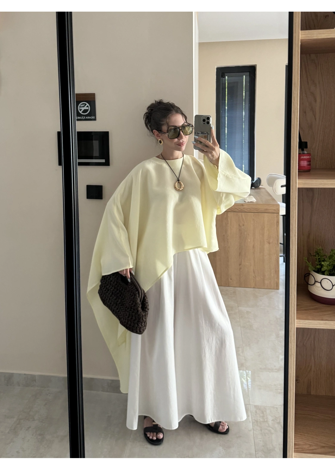 Asimetrik Modal Kumaş Sarı Bluz
