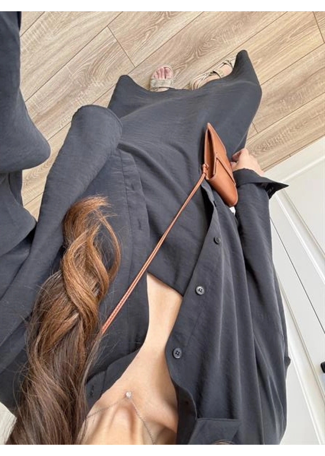 Askılı Siyah İkili Gömlek Elbise