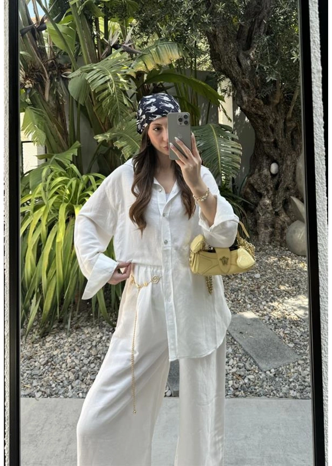 Atina Oversize Basic Beyaz Keten Takım