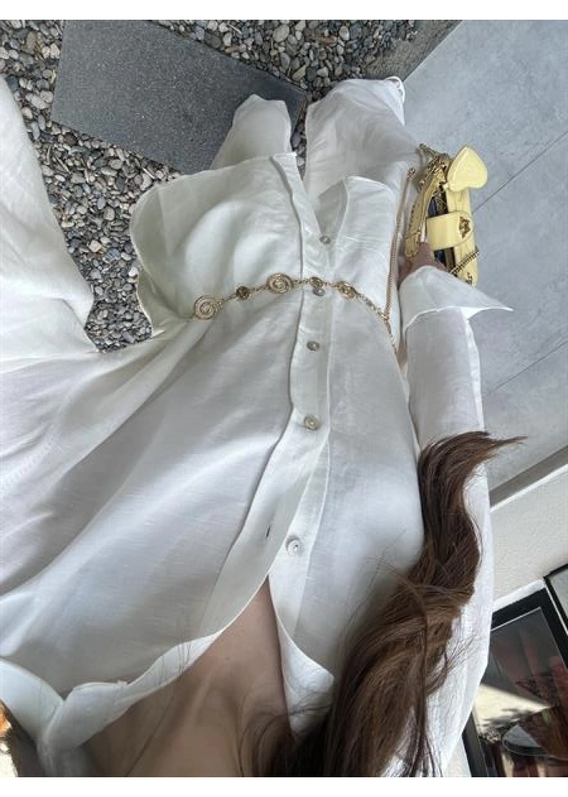 Atina Oversize Basic Beyaz Keten Takım