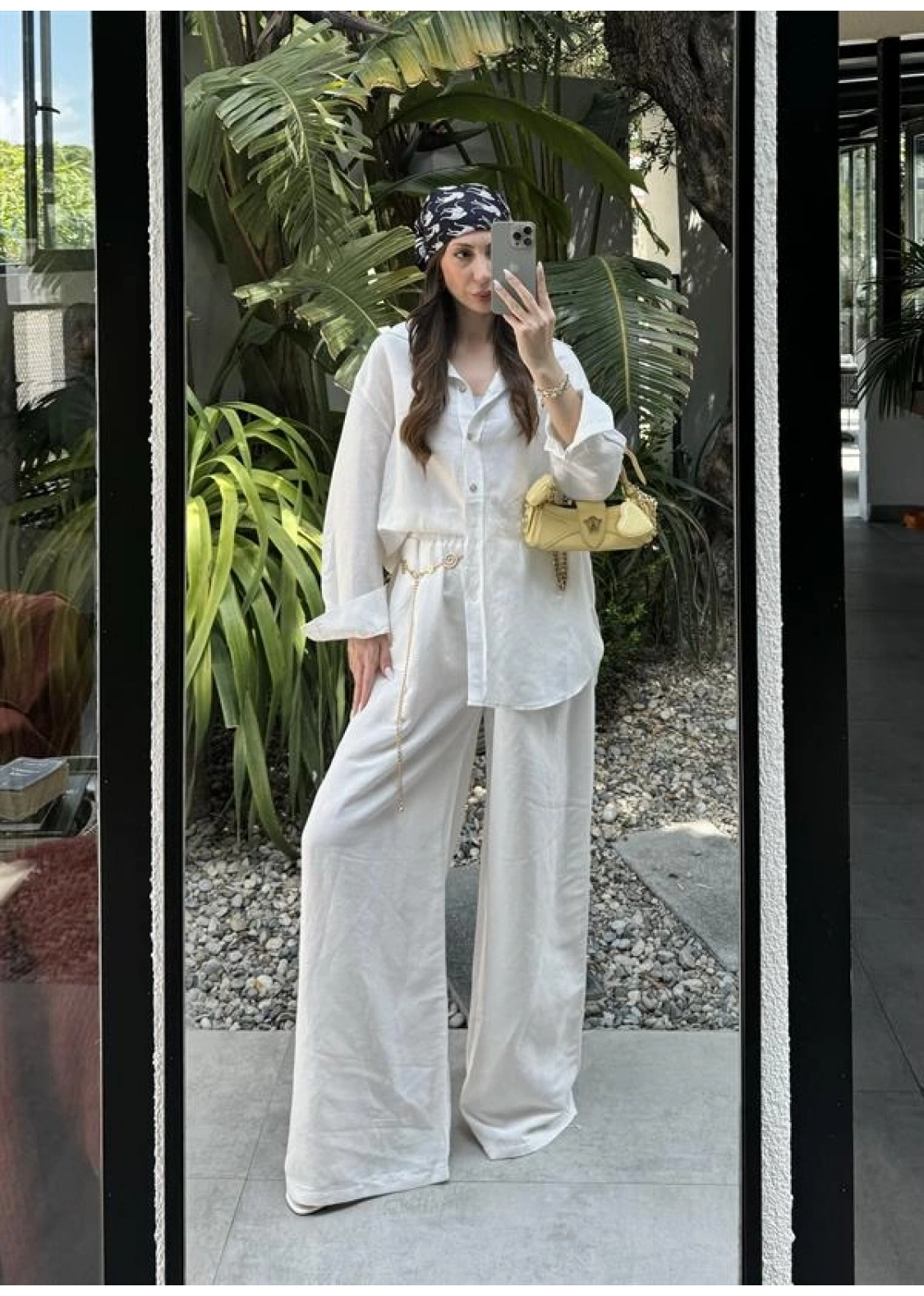 Atina Oversize Basic Beyaz Keten Takım