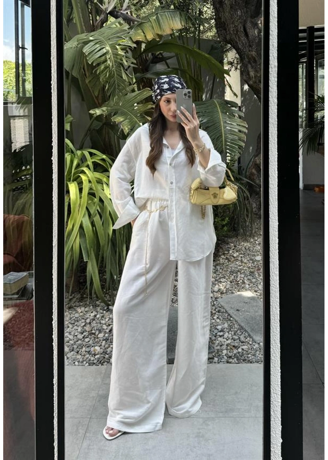 Atina Oversize Basic Beyaz Keten Takım