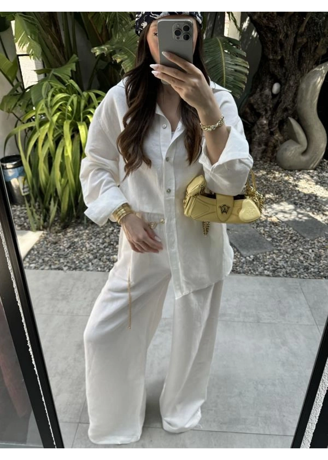 Atina Oversize Basic Beyaz Keten Takım