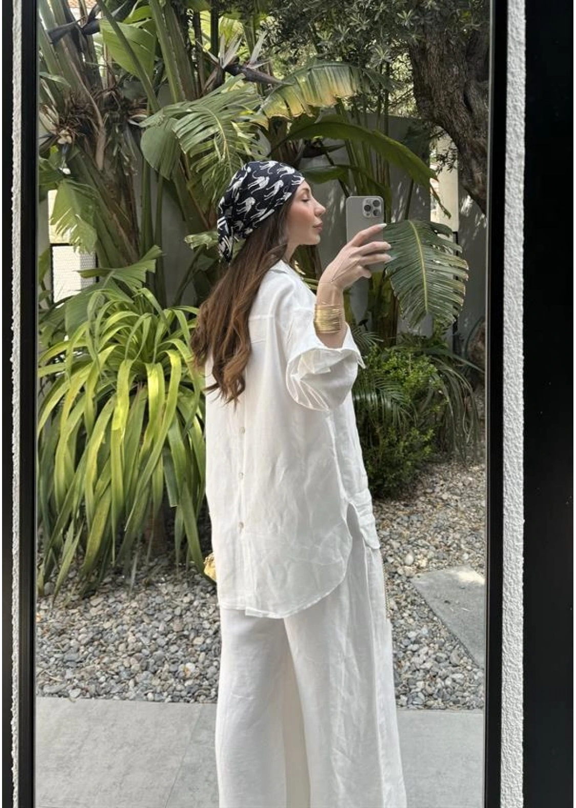 Atina Oversize Basic Beyaz Keten Takım