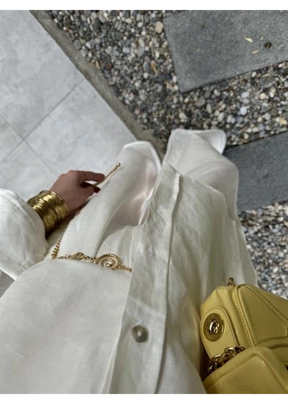 Atina Oversize Basic Beyaz Keten Takım