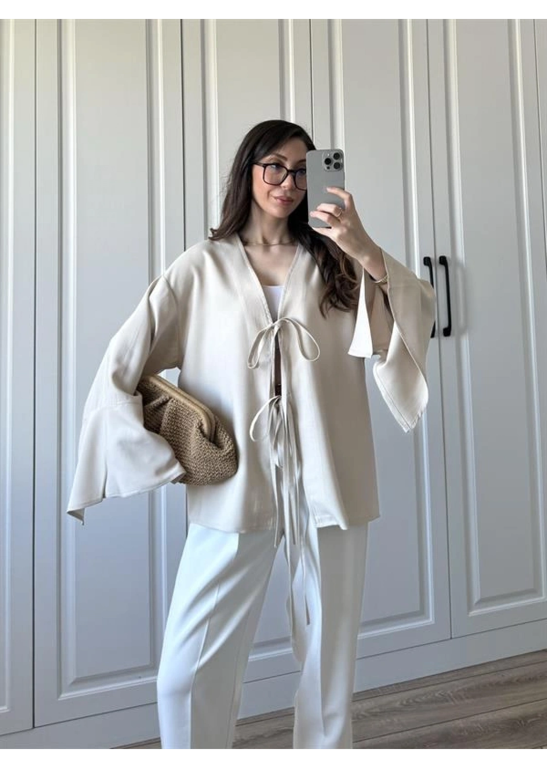 Bela Önü Bağlamalı Tasarım Kol Taş Kimono
