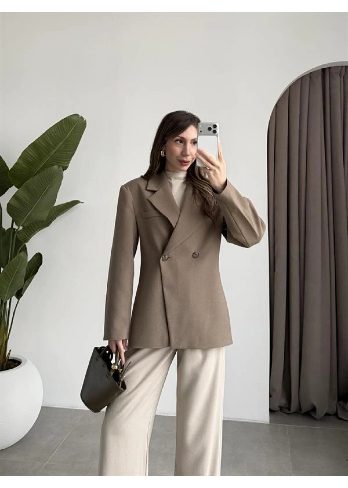 Belden Oturtmalı Kruvaze Astarlı Haki Blazer Ceket