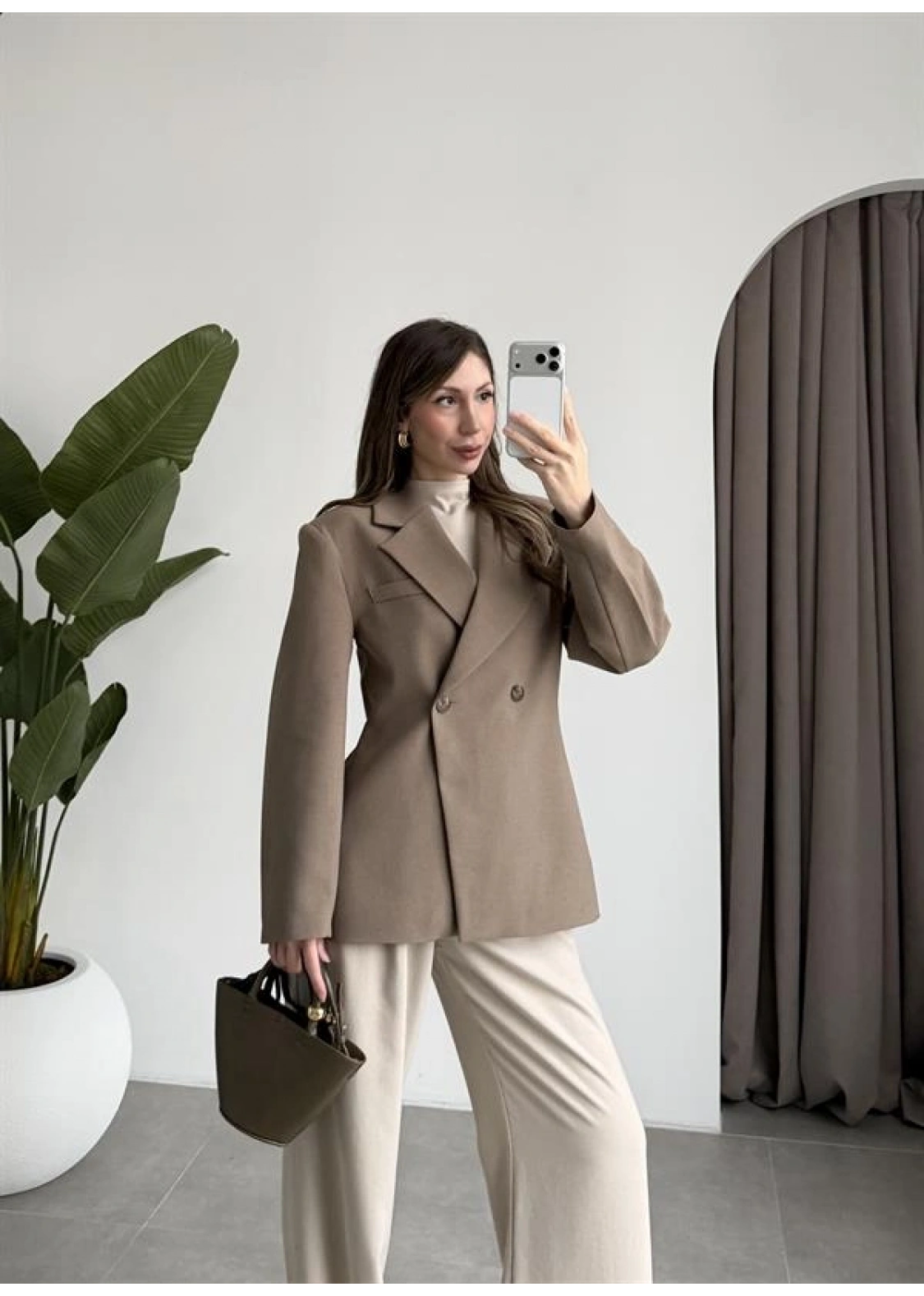 Belden Oturtmalı Kruvaze Astarlı Haki Blazer Ceket