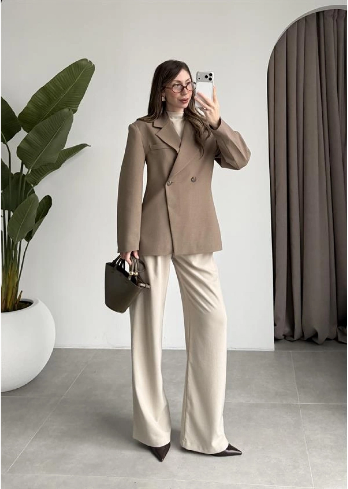 Belden Oturtmalı Kruvaze Astarlı Haki Blazer Ceket