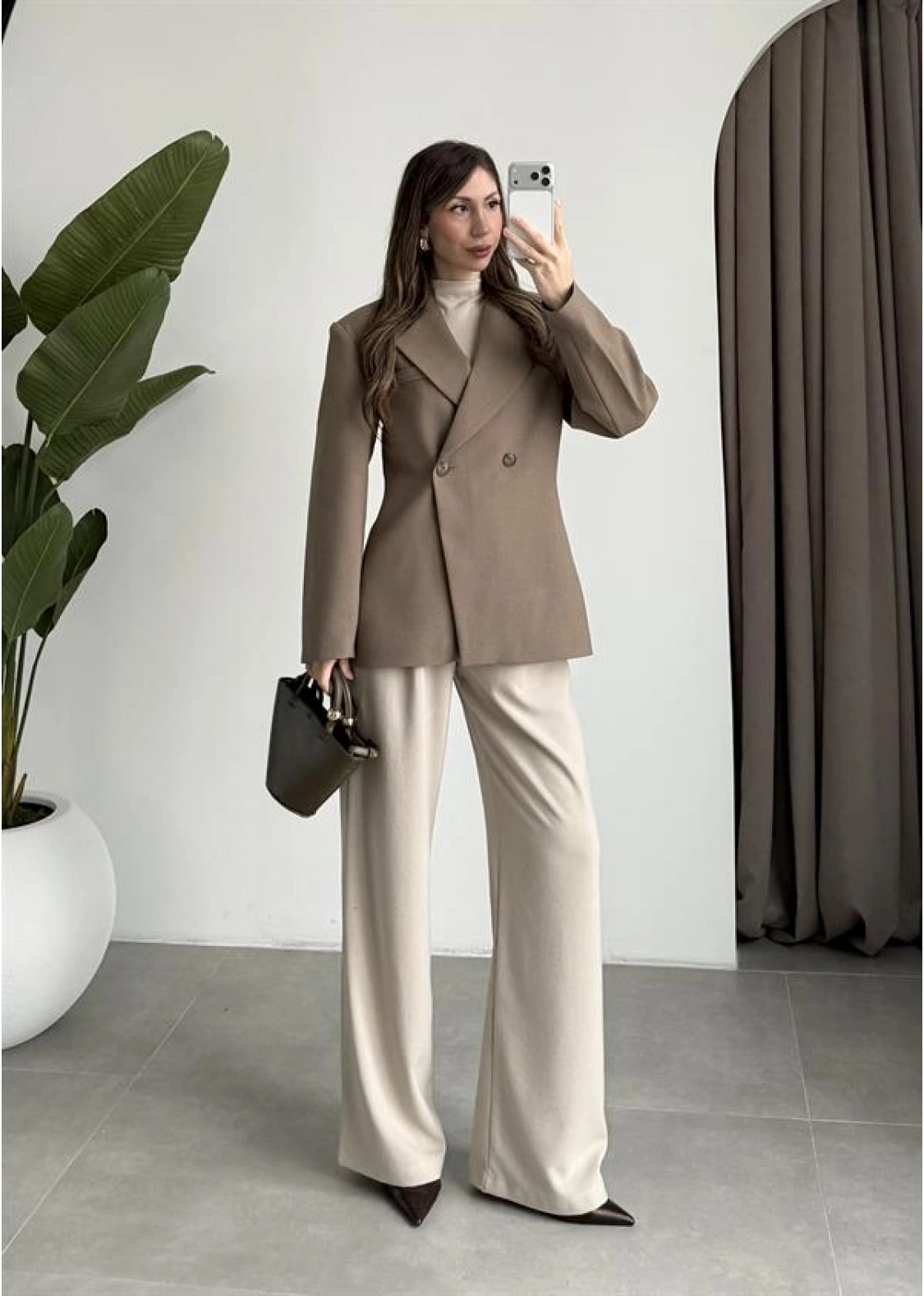 Belden Oturtmalı Kruvaze Astarlı Haki Blazer Ceket