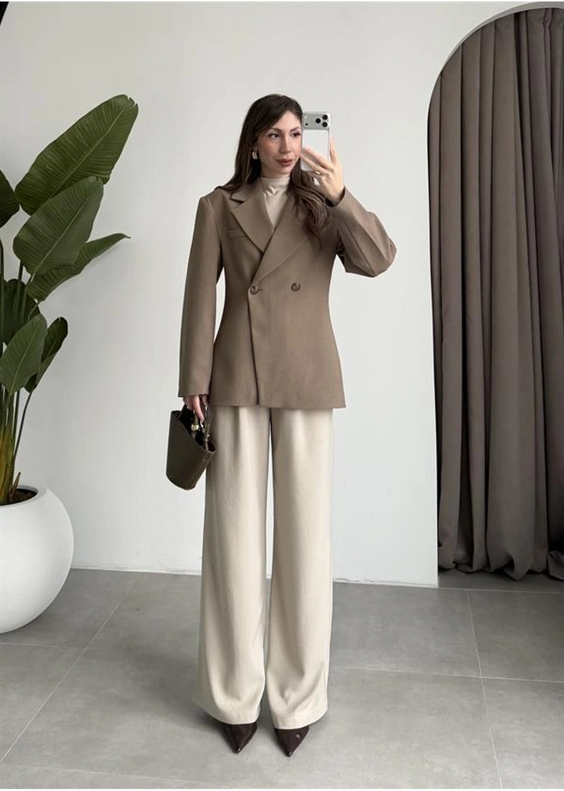 Belden Oturtmalı Kruvaze Astarlı Haki Blazer Ceket