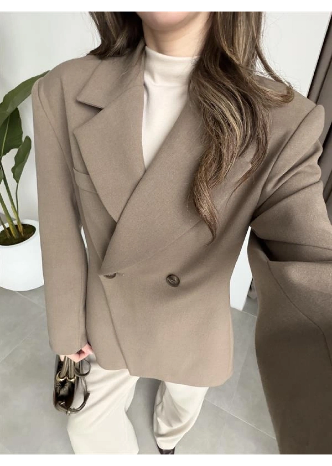 Belden Oturtmalı Kruvaze Astarlı Haki Blazer Ceket