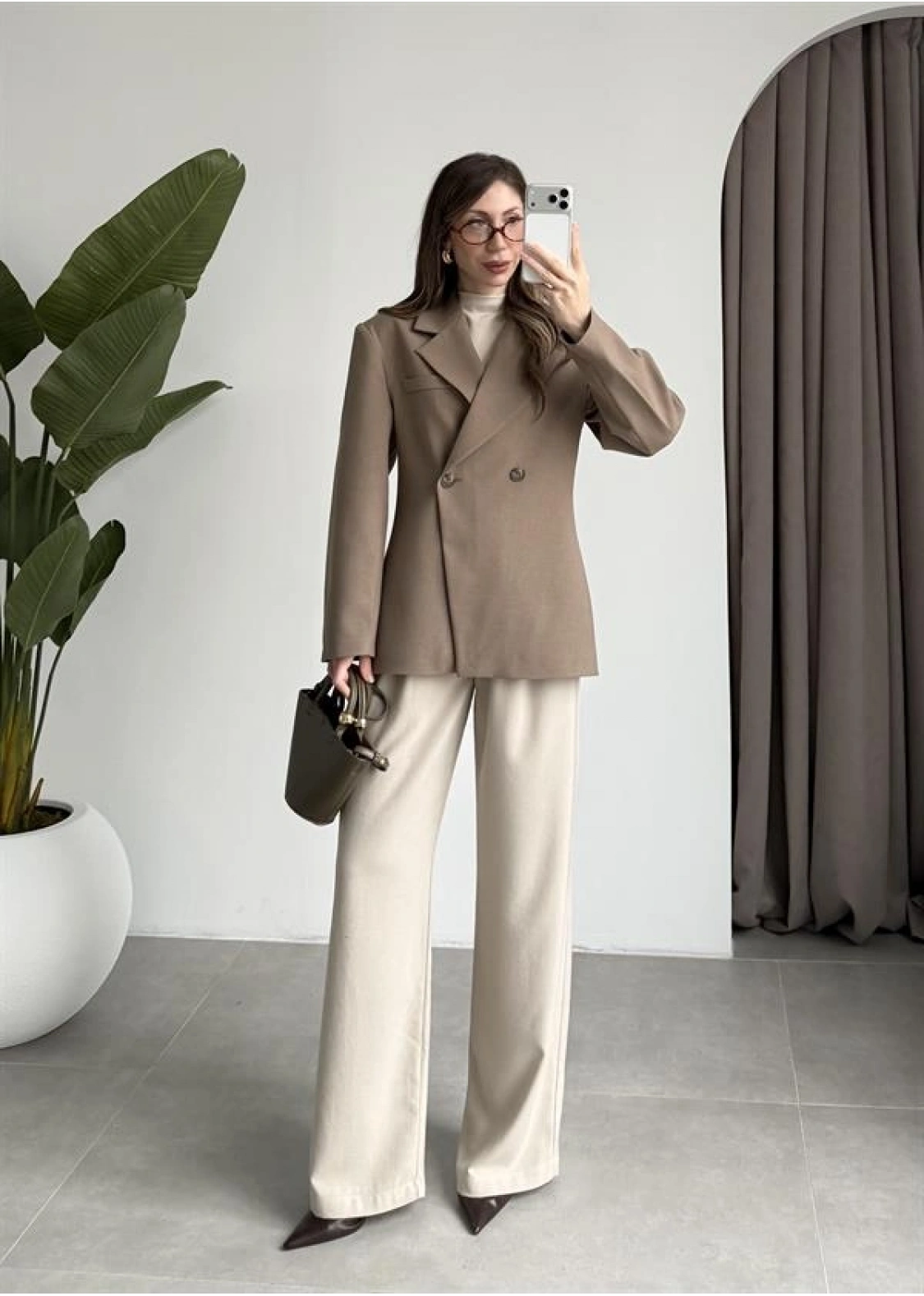 Belden Oturtmalı Kruvaze Astarlı Haki Blazer Ceket