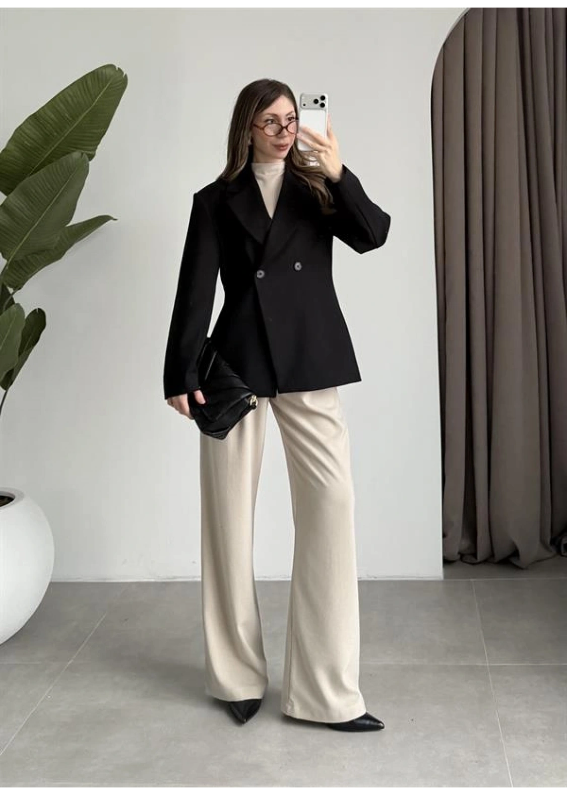 Belden Oturtmalı Kruvaze Astarlı Siyah Blazer Ceket