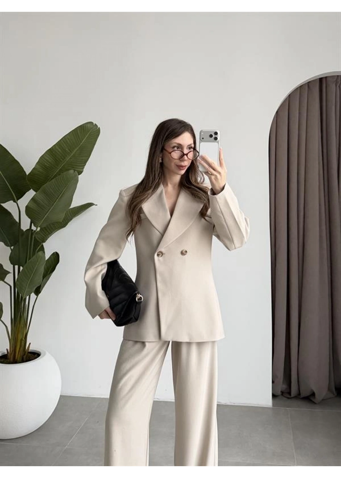 Belden Oturtmalı Kruvaze Astarlı Taş Blazer Ceket