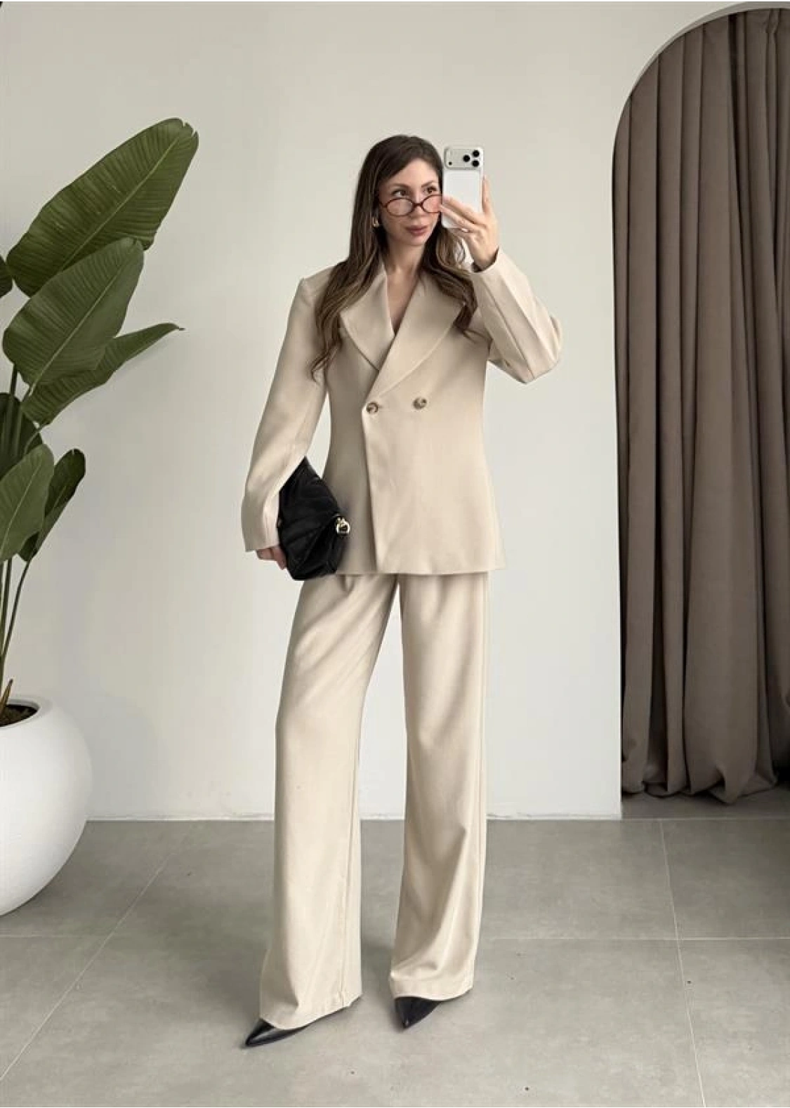 Belden Oturtmalı Kruvaze Astarlı Taş Blazer Ceket