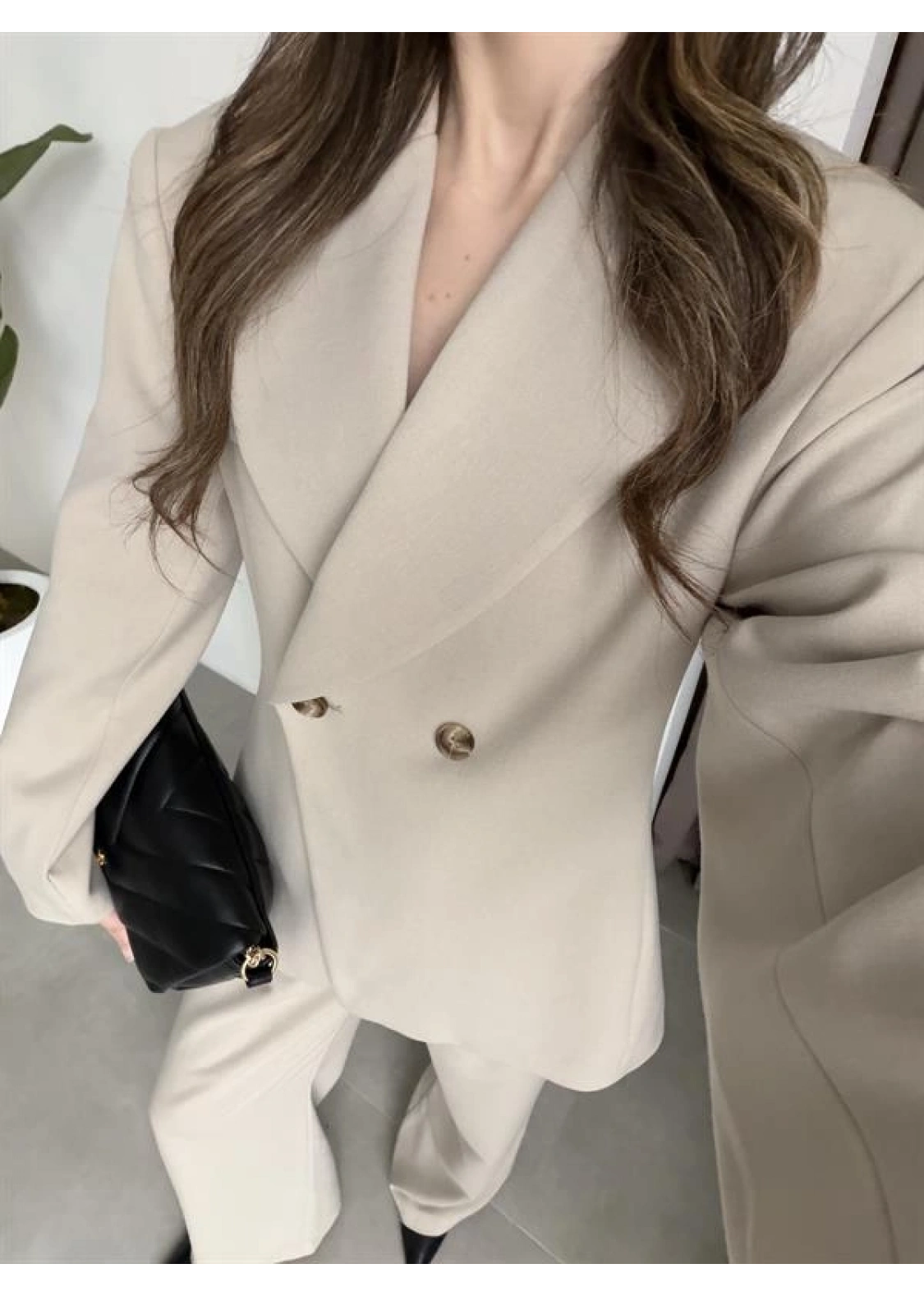 Belden Oturtmalı Kruvaze Astarlı Taş Blazer Ceket