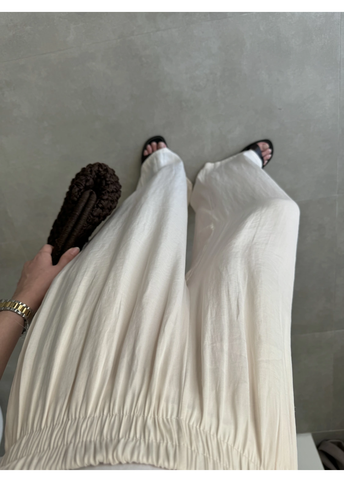 Beli Lastikli Ekru Tiril Pantolon