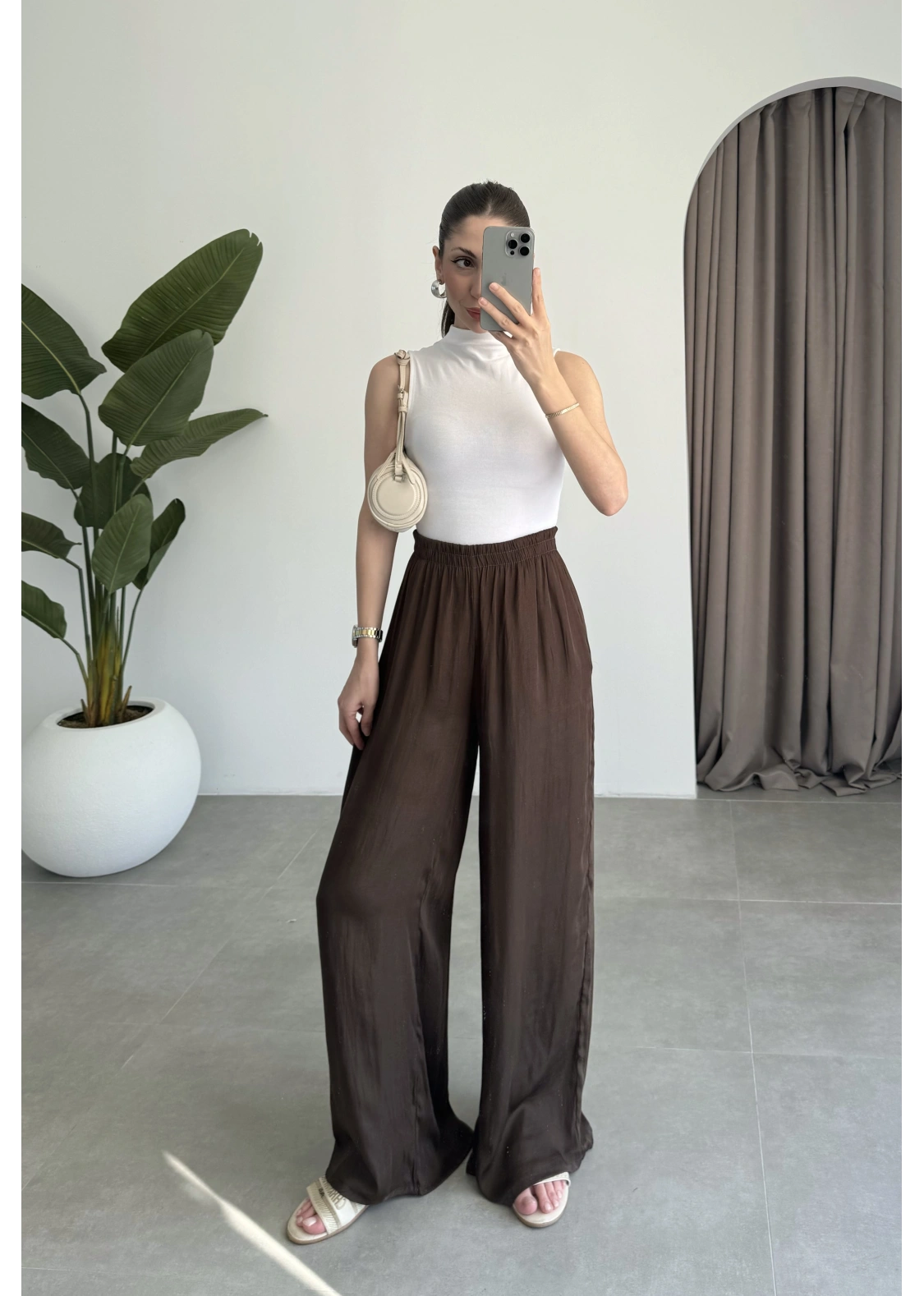 Beli Lastikli Kahve Tiril Pantolon