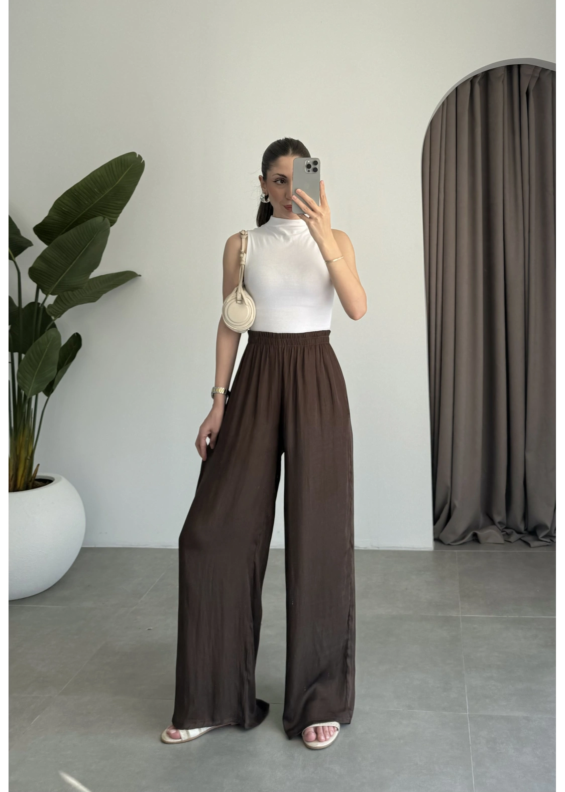 Beli Lastikli Kahve Tiril Pantolon