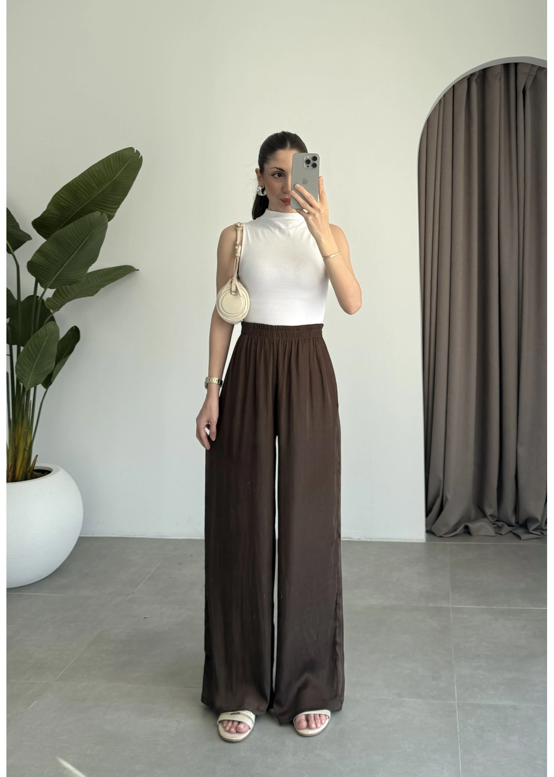 Beli Lastikli Kahve Tiril Pantolon
