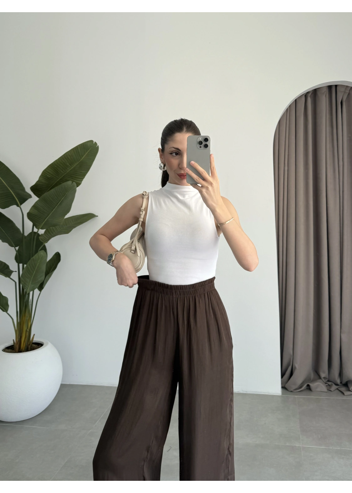 Beli Lastikli Kahve Tiril Pantolon
