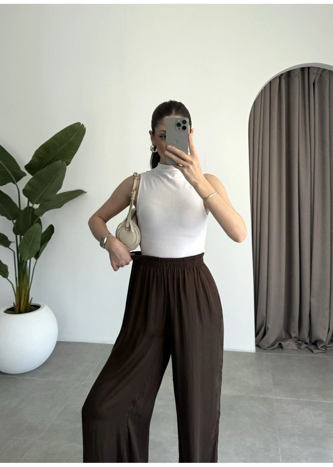 Beli Lastikli Kahve Tiril Pantolon