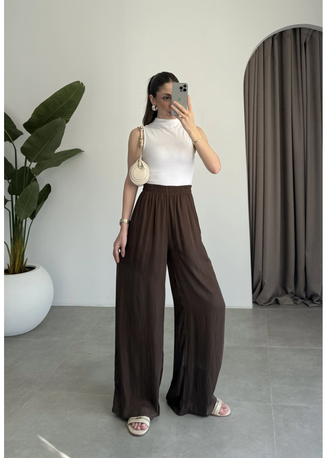 Beli Lastikli Kahve Tiril Pantolon
