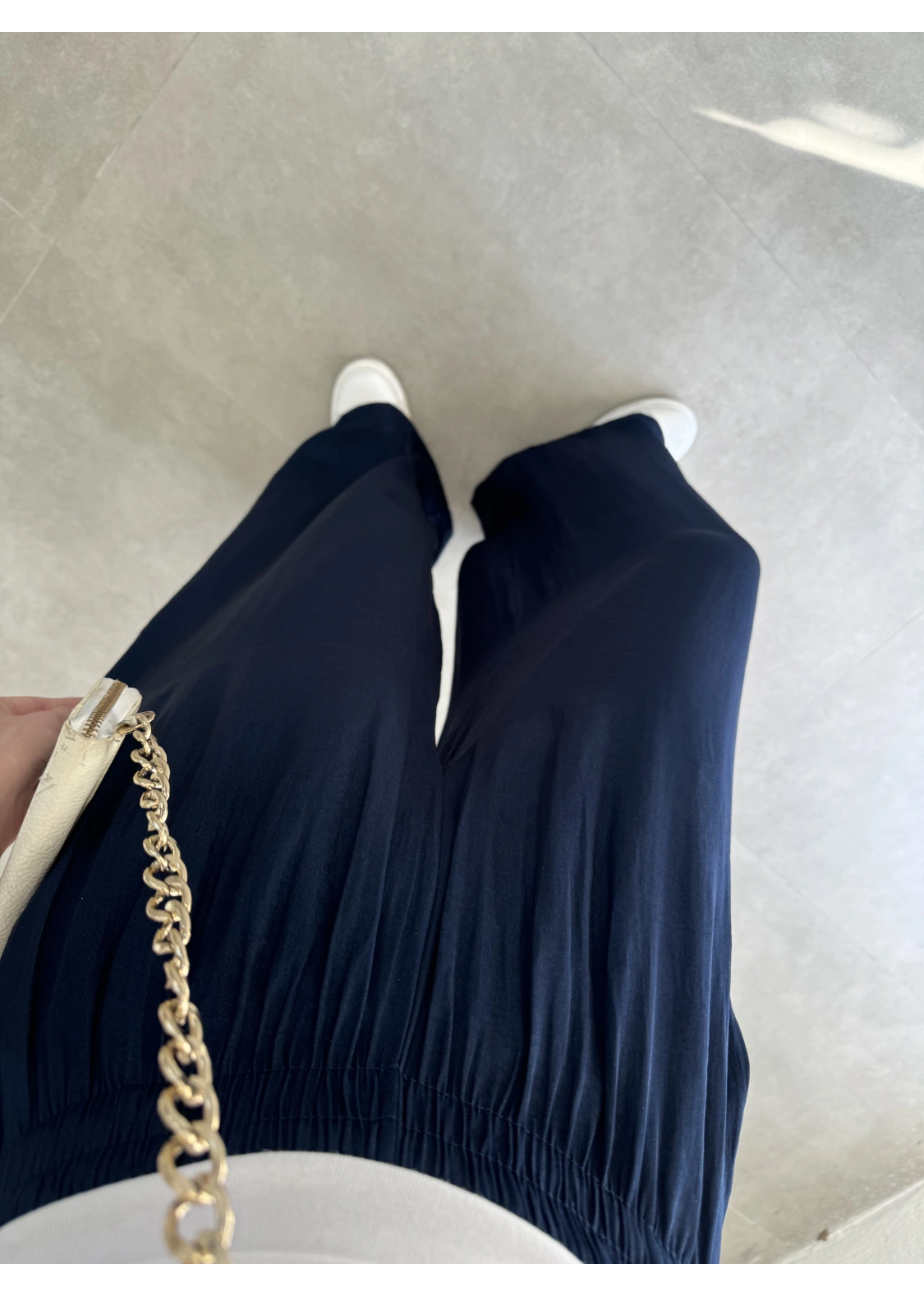 Beli Lastikli Lacivert Tiril Pantolon