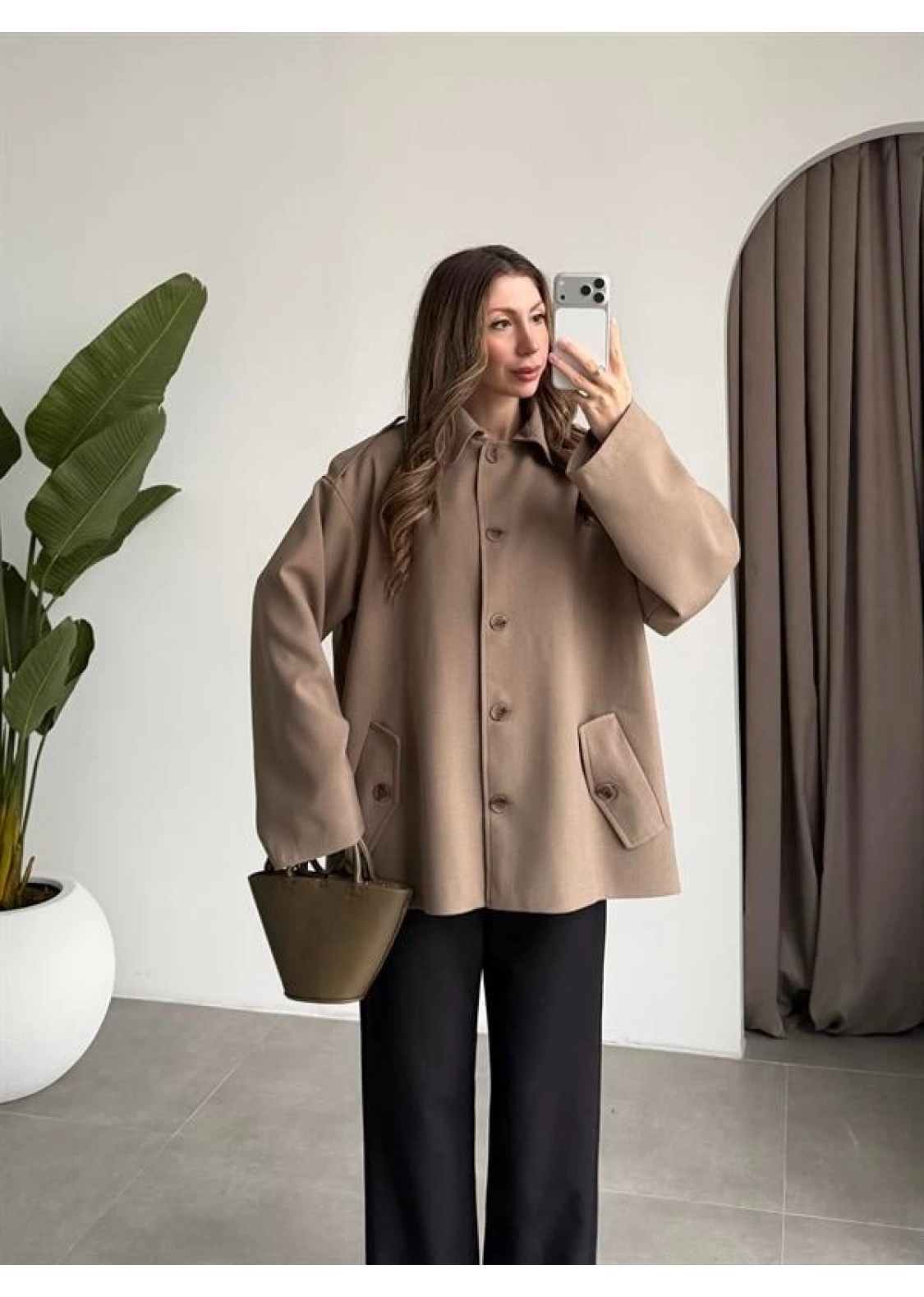 Bella Kuşaklı Astarlı Premium Haki Trençkot