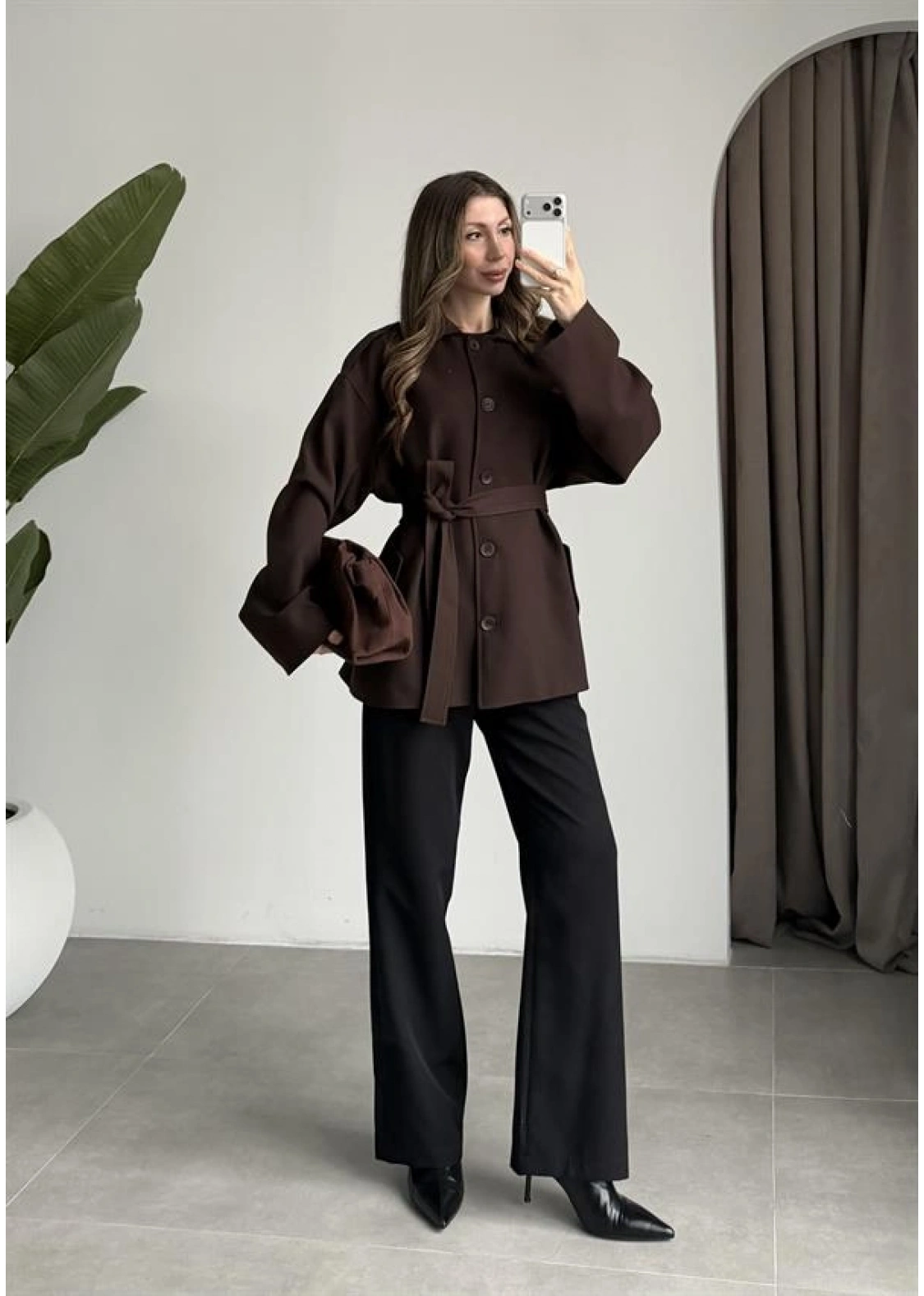 Bella Kuşaklı Astarlı Premium Kahve Trençkot