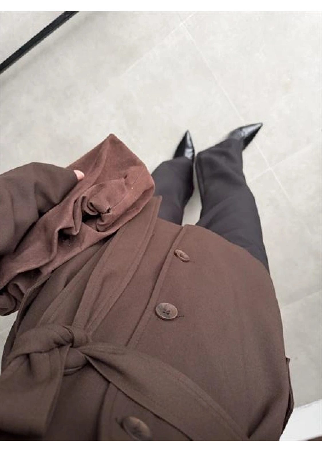 Bella Kuşaklı Astarlı Premium Kahve Trençkot