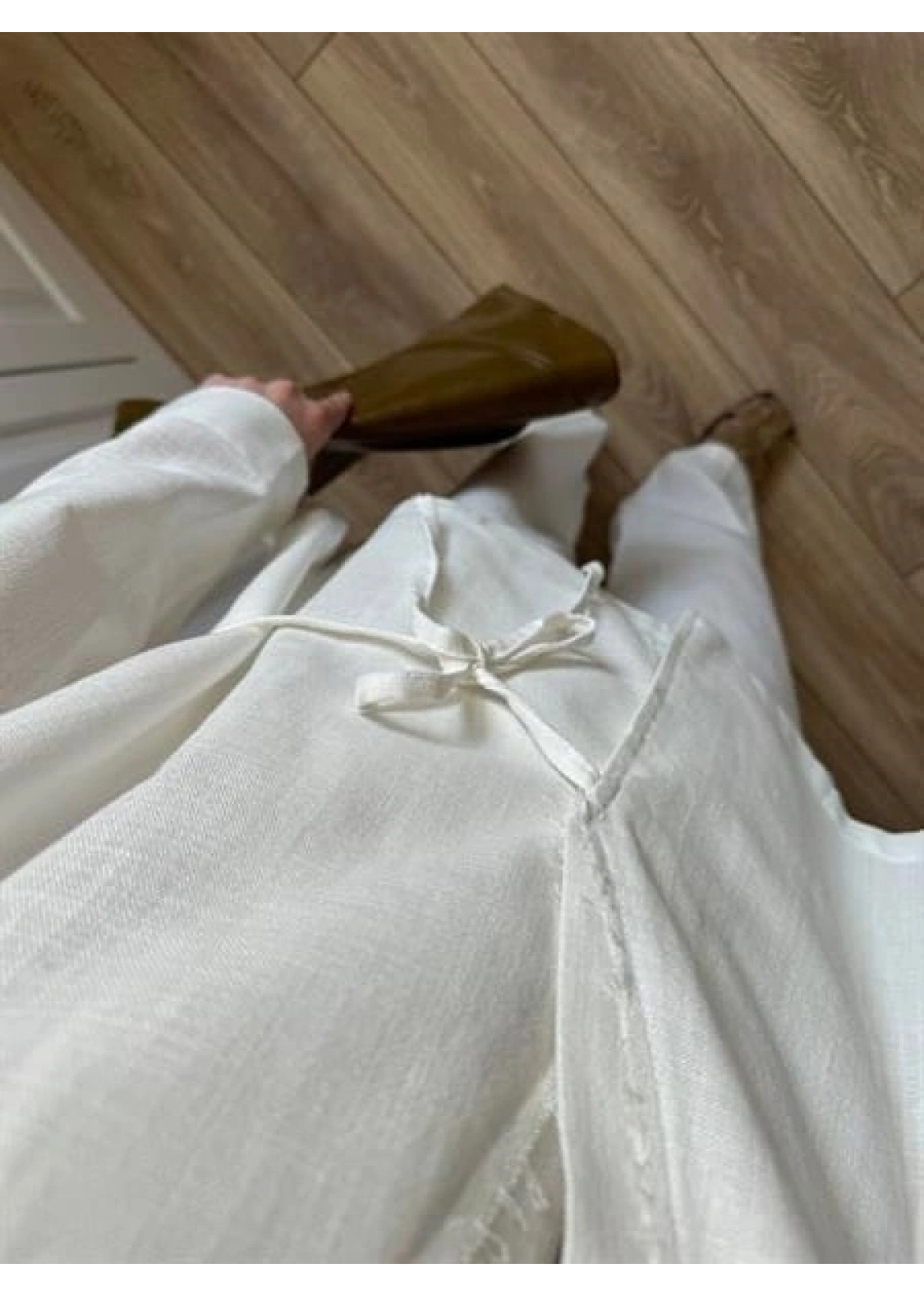 Berlin Ham Keten Beyaz Kimono Takım