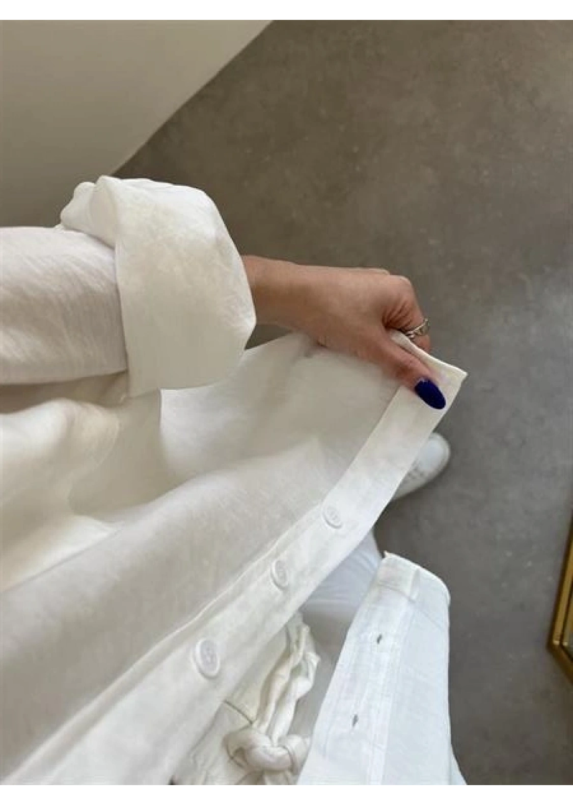 Beyaz Oversize Tensel Gömlek