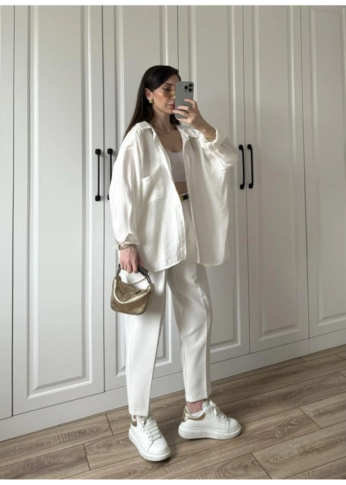 Beyaz Oversize Tensel Gömlek