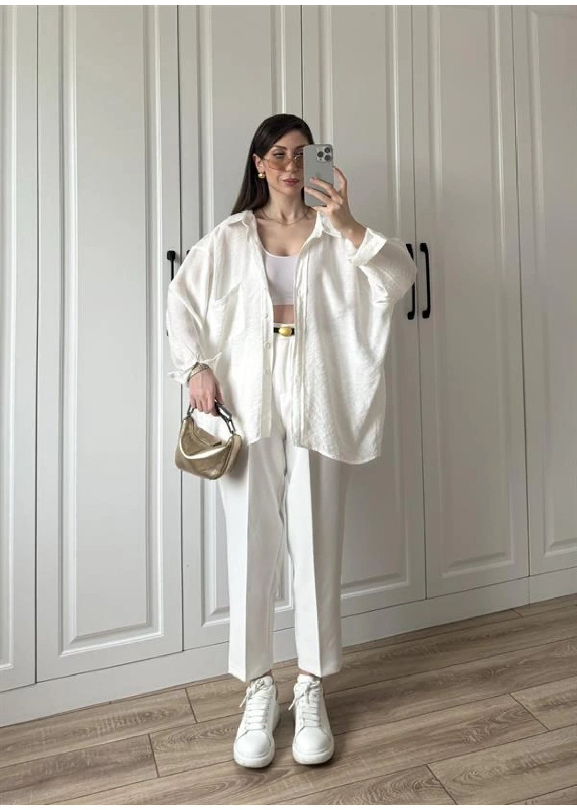 Beyaz Oversize Tensel Gömlek