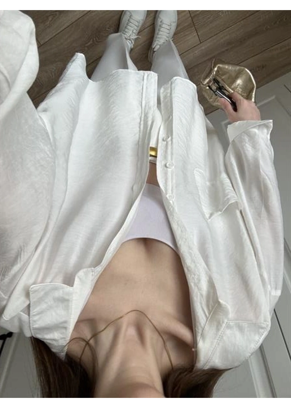 Beyaz Oversize Tensel Gömlek