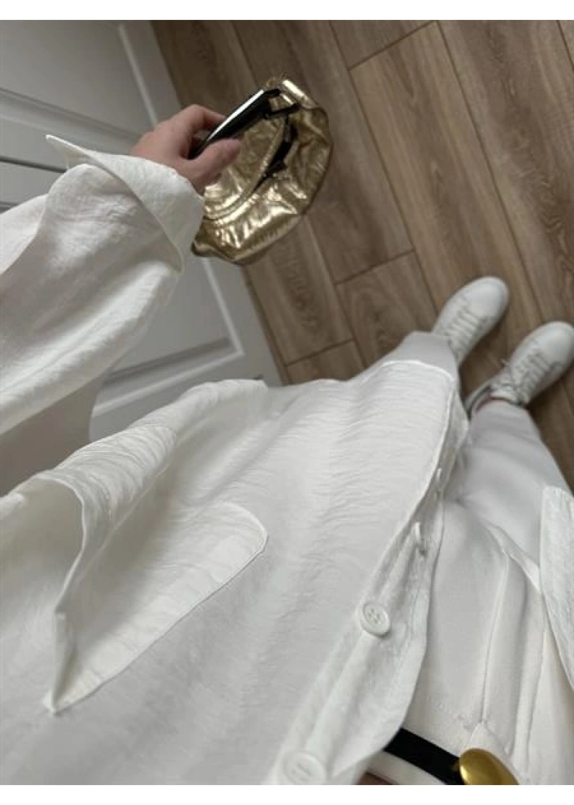 Beyaz Oversize Tensel Gömlek