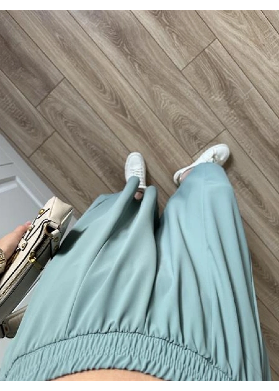 Bilek Boy Geniş Paça Mint Yeşili Pantolon