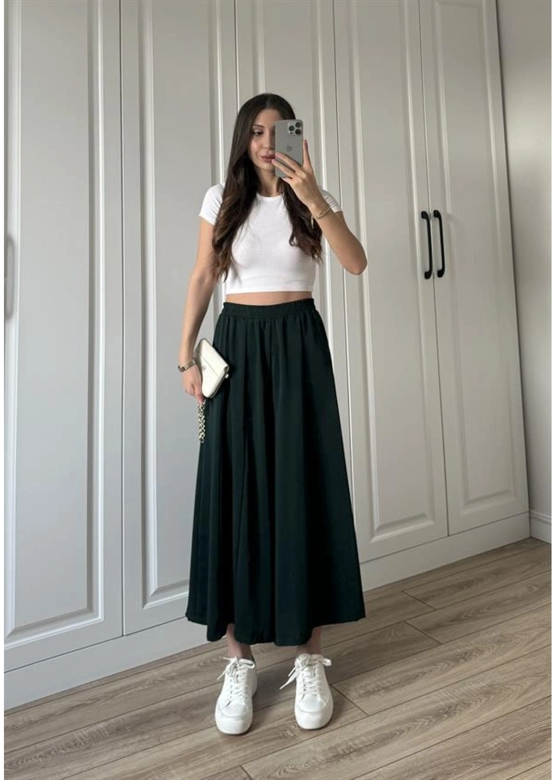 Bilek Boy Geniş Paça Zümrüt Yeşili Pantolon