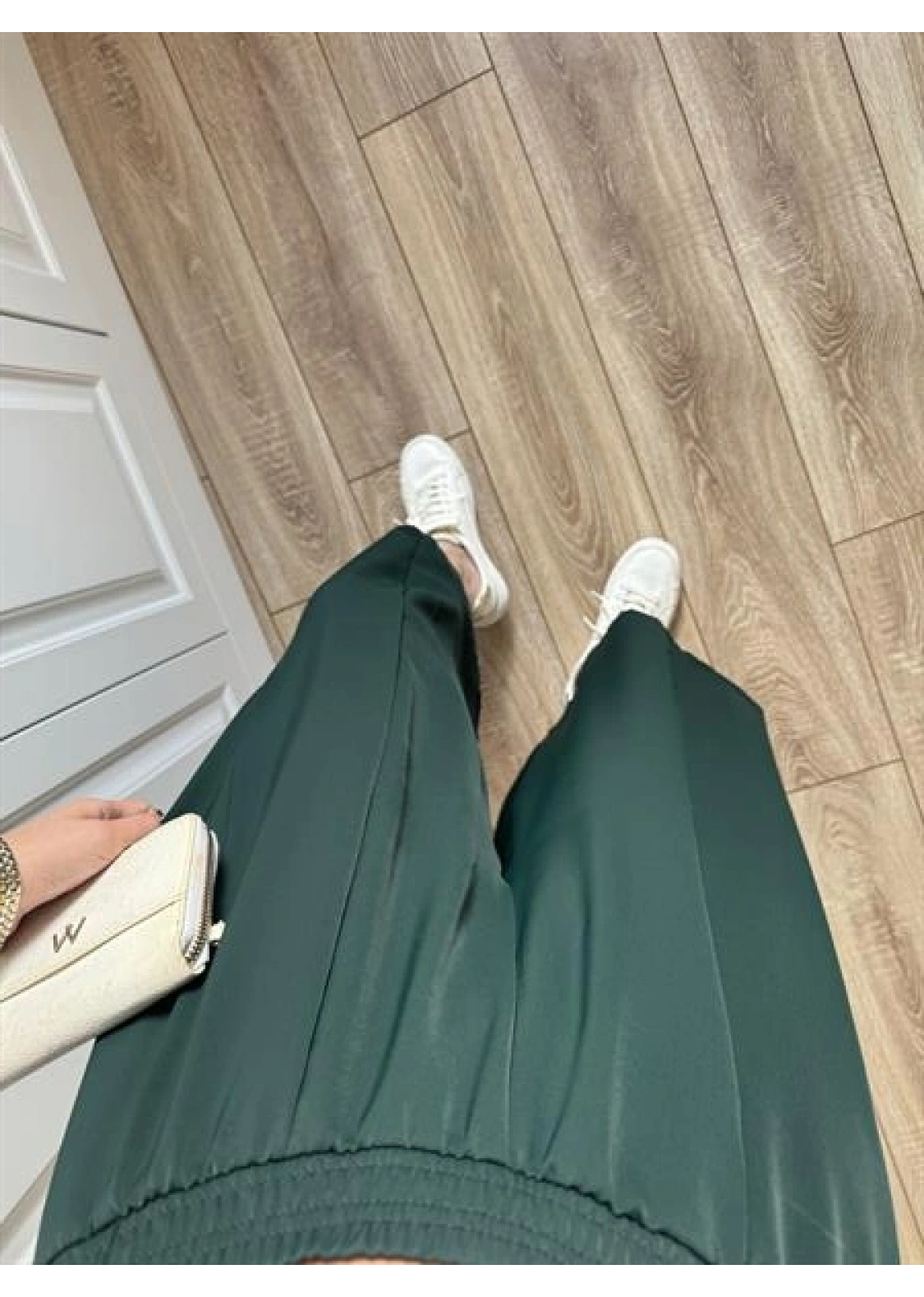 Bilek Boy Geniş Paça Zümrüt Yeşili Pantolon