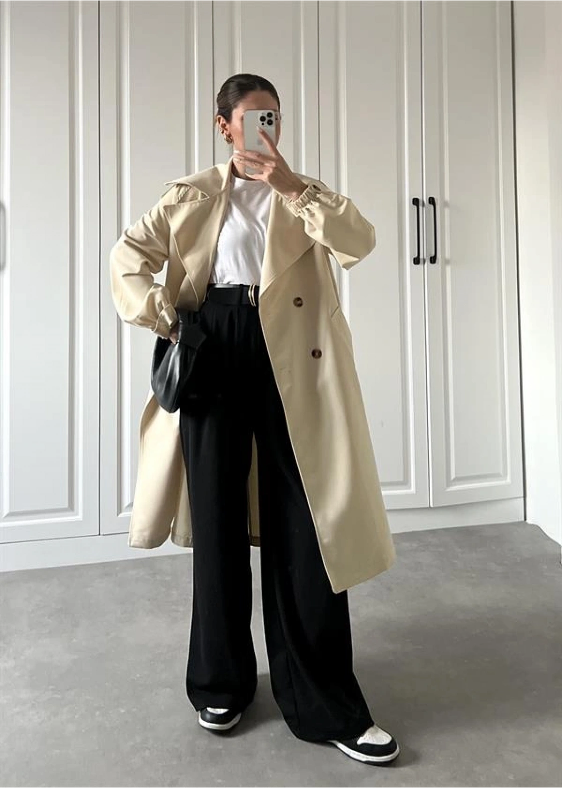 Bilek Detaylı Oversize Kuşaklı Taş Trençkot