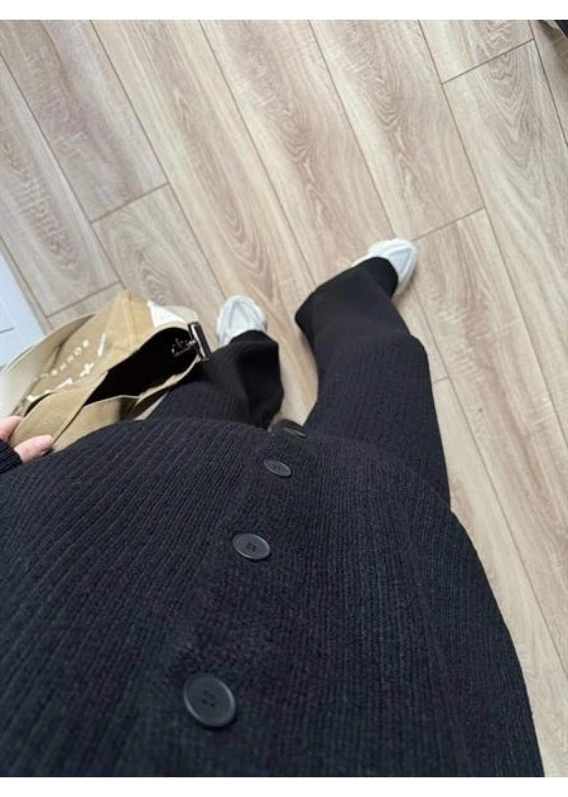 Boğazlı Oversize Siyah Triko Hırka Takım