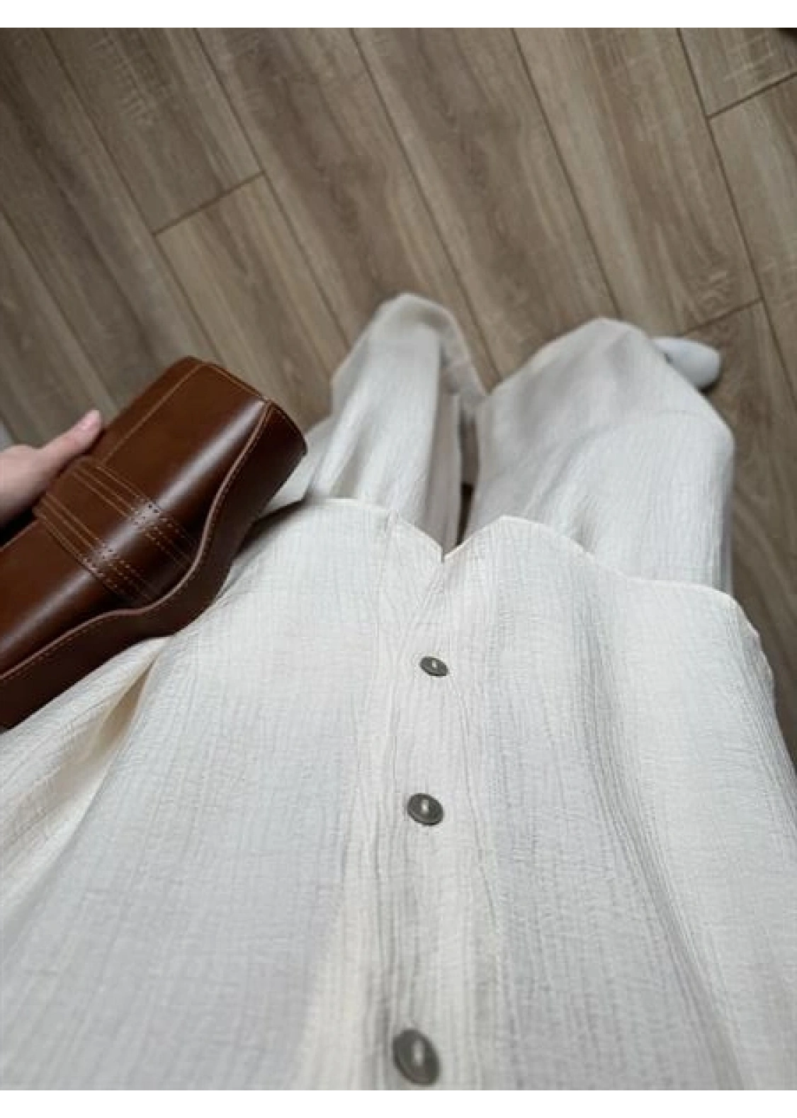 Bohem Kemerli Krinkıl Krem Oversize Takım