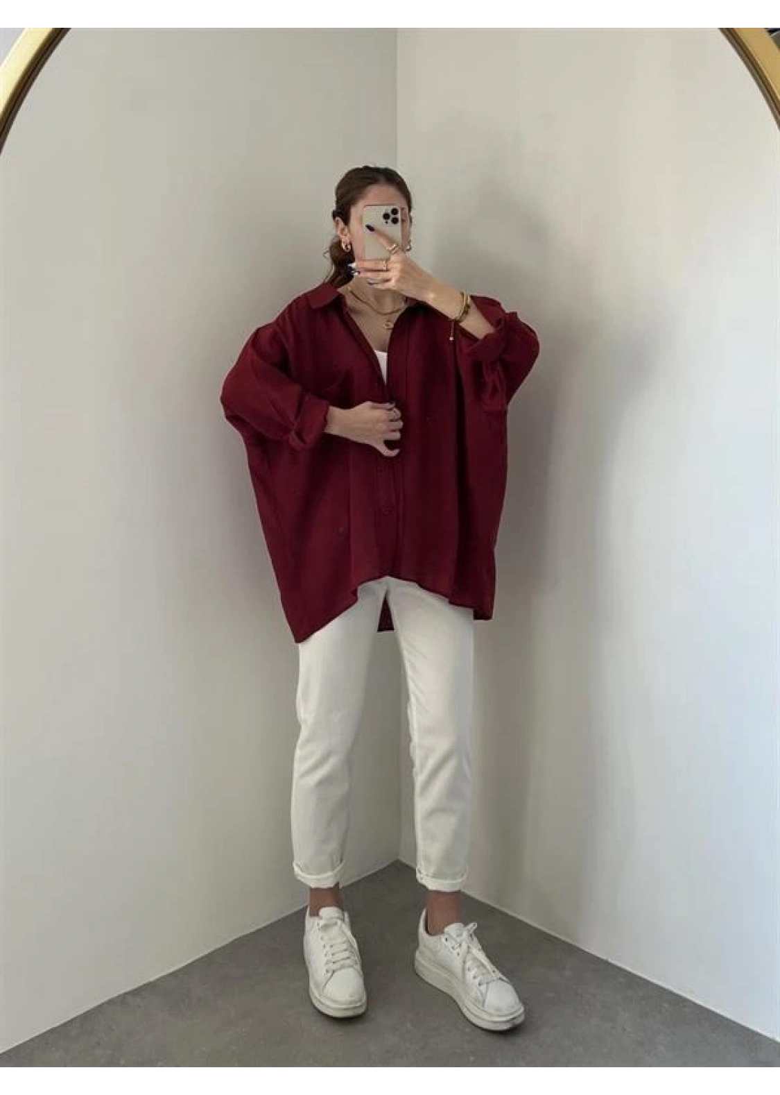 Bordo Oversize Tensel Gömlek