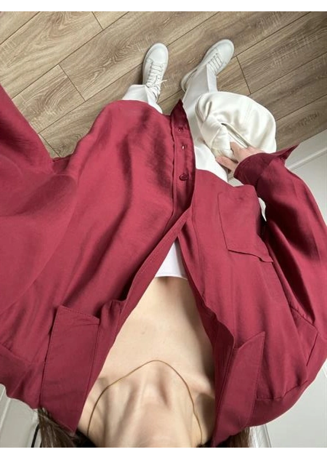 Bordo Oversize Tensel Gömlek