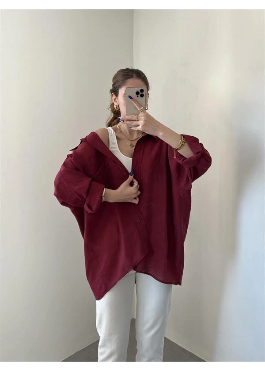 Bordo Oversize Tensel Gömlek