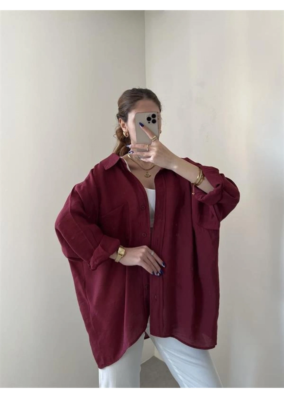 Bordo Oversize Tensel Gömlek