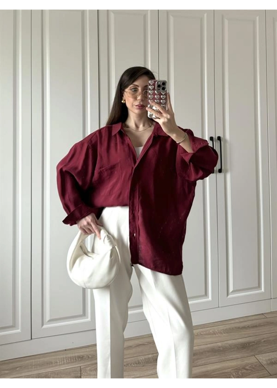 Bordo Oversize Tensel Gömlek