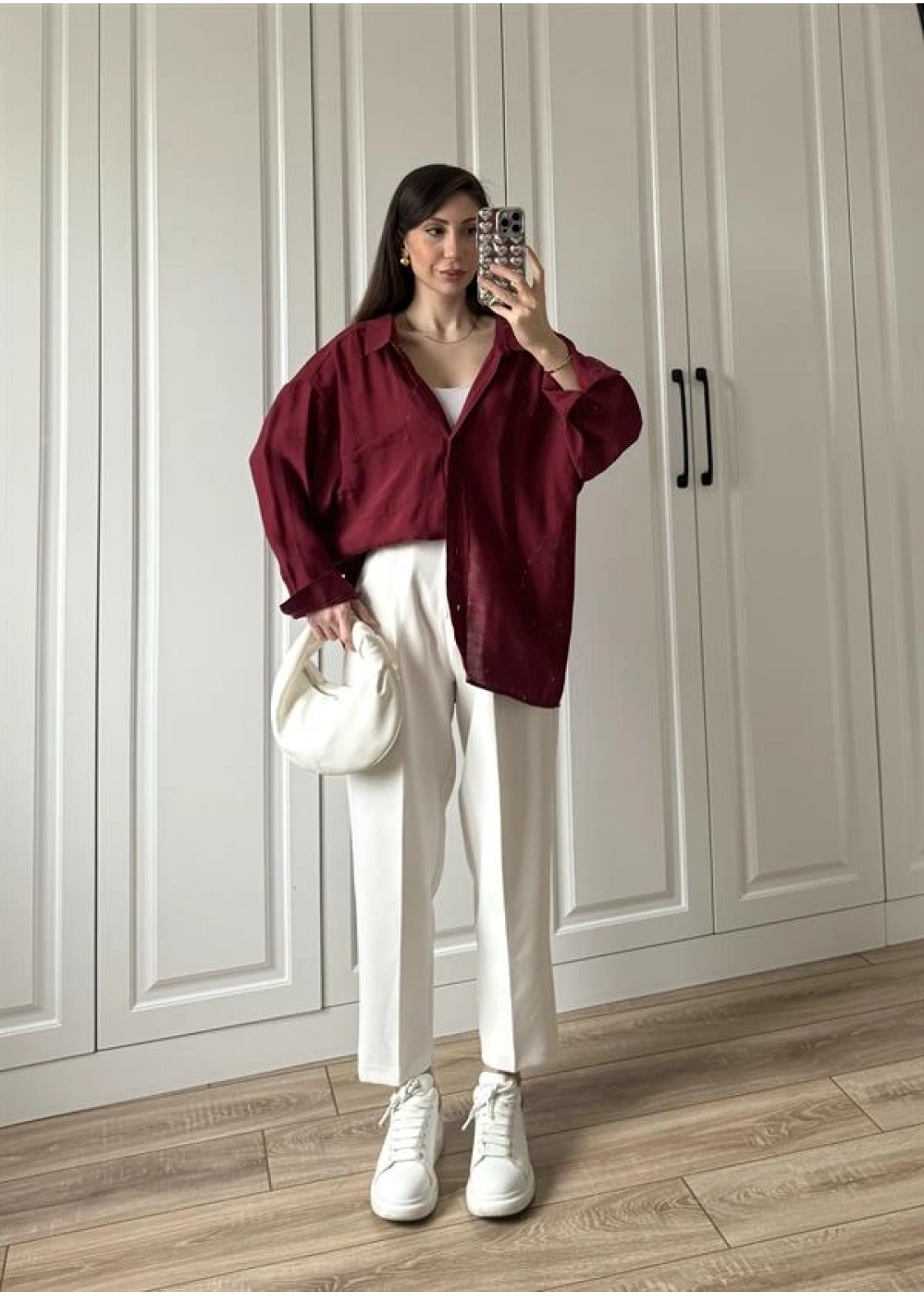 Bordo Oversize Tensel Gömlek